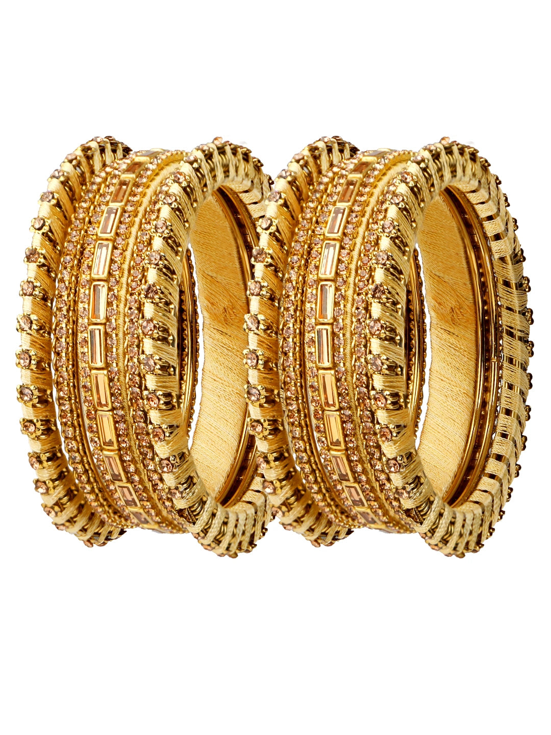 Anitque Gold Plated CZ Thread Work 10pc Chuda Bangle