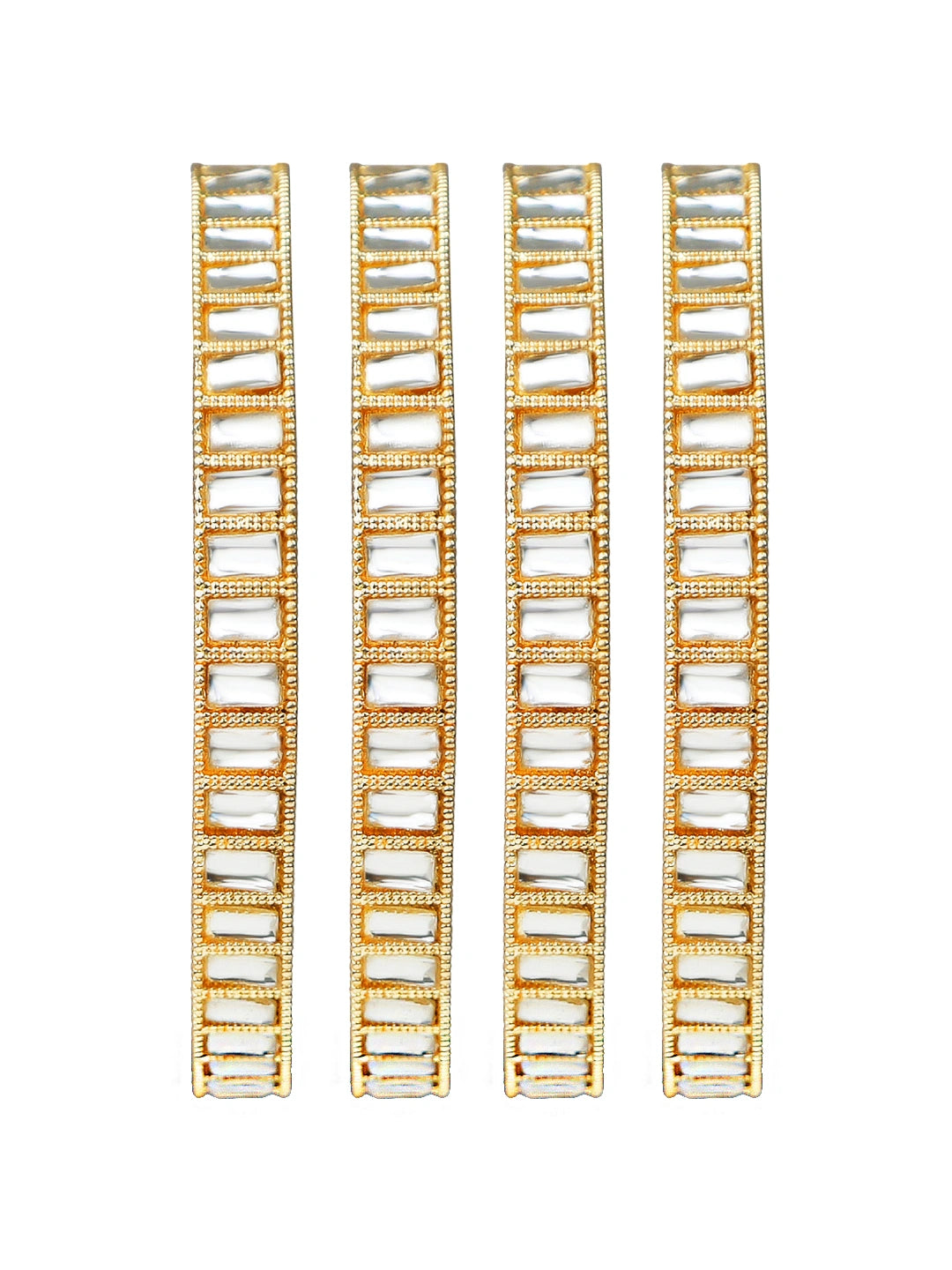 Rectangular Kundan Gold Plated 4Pc Bangle