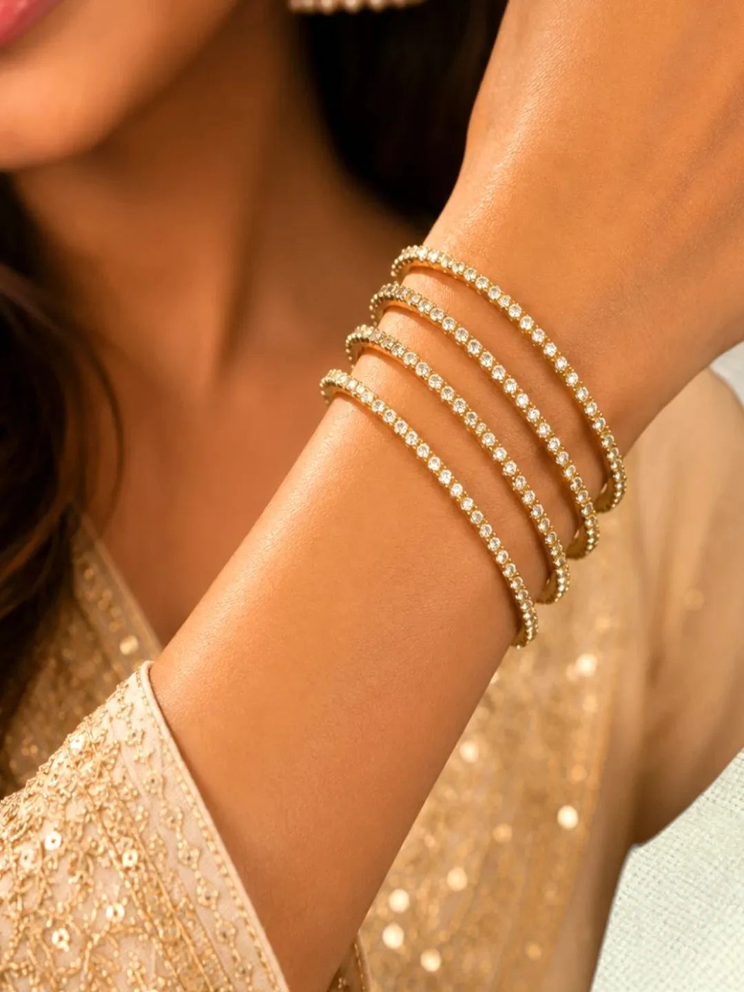 Gold Plated Set Of 4 Cubic Zircon Bangles