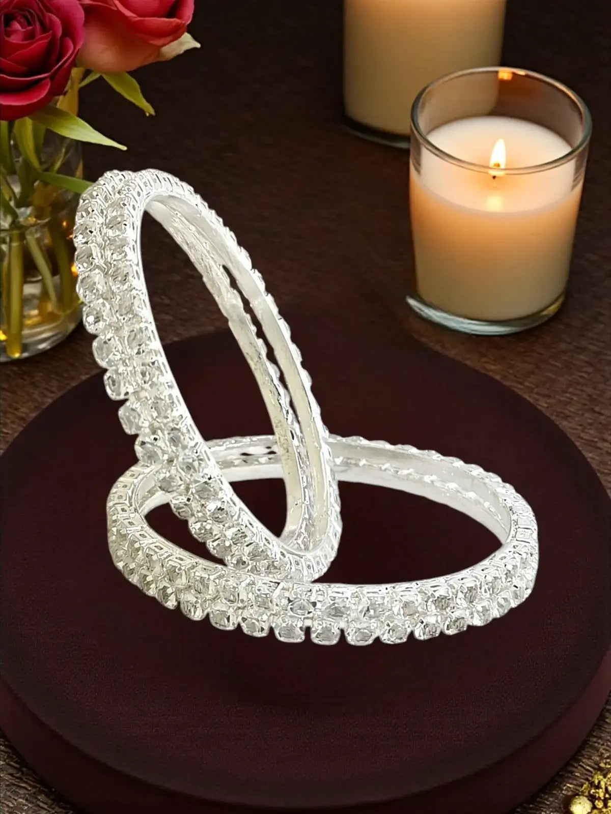 Silver Plated Set Of 4 Cubic Zircon Bangles