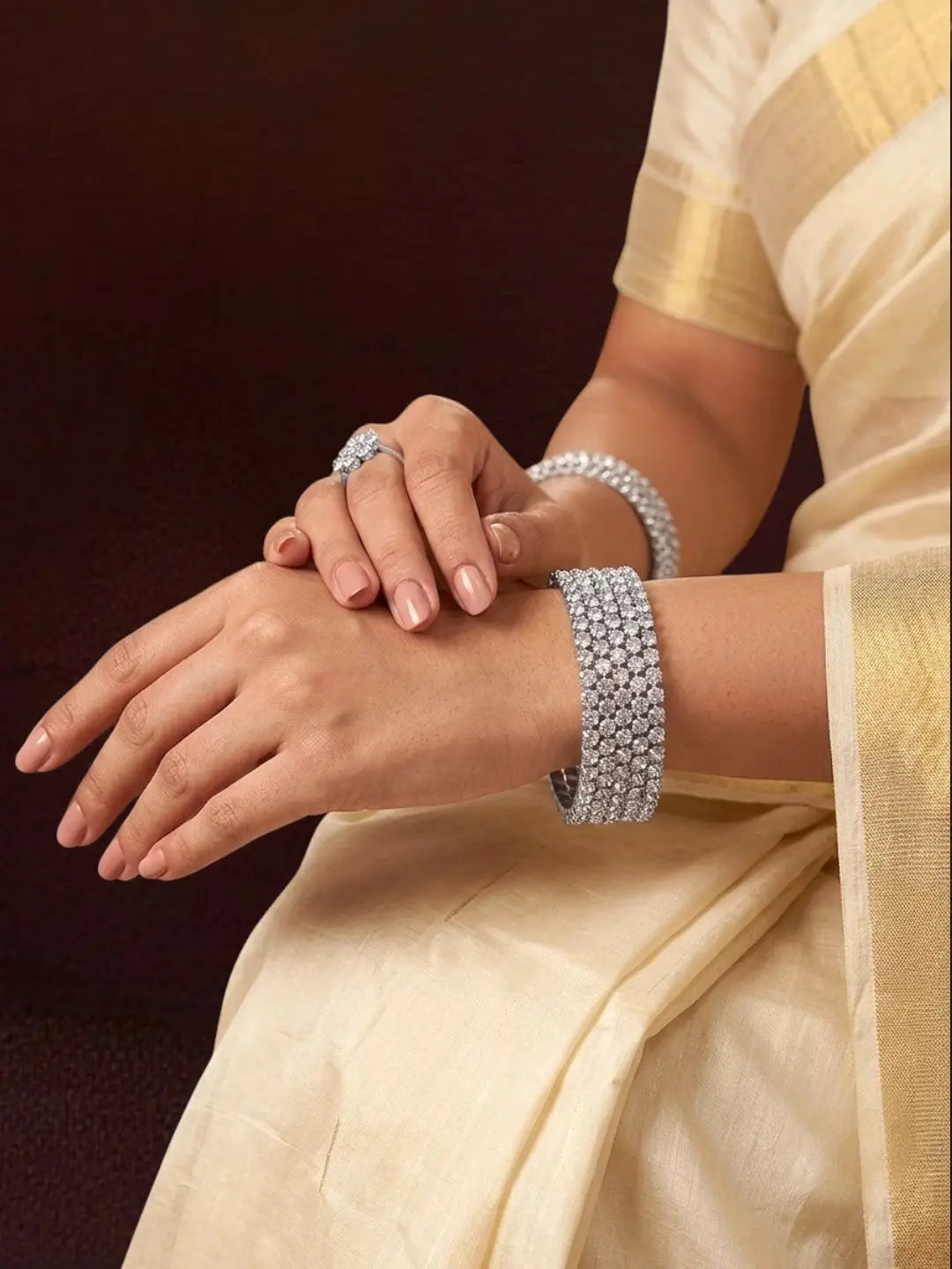 Silver Plated Set Of 4 Cubic Zircon Bangles
