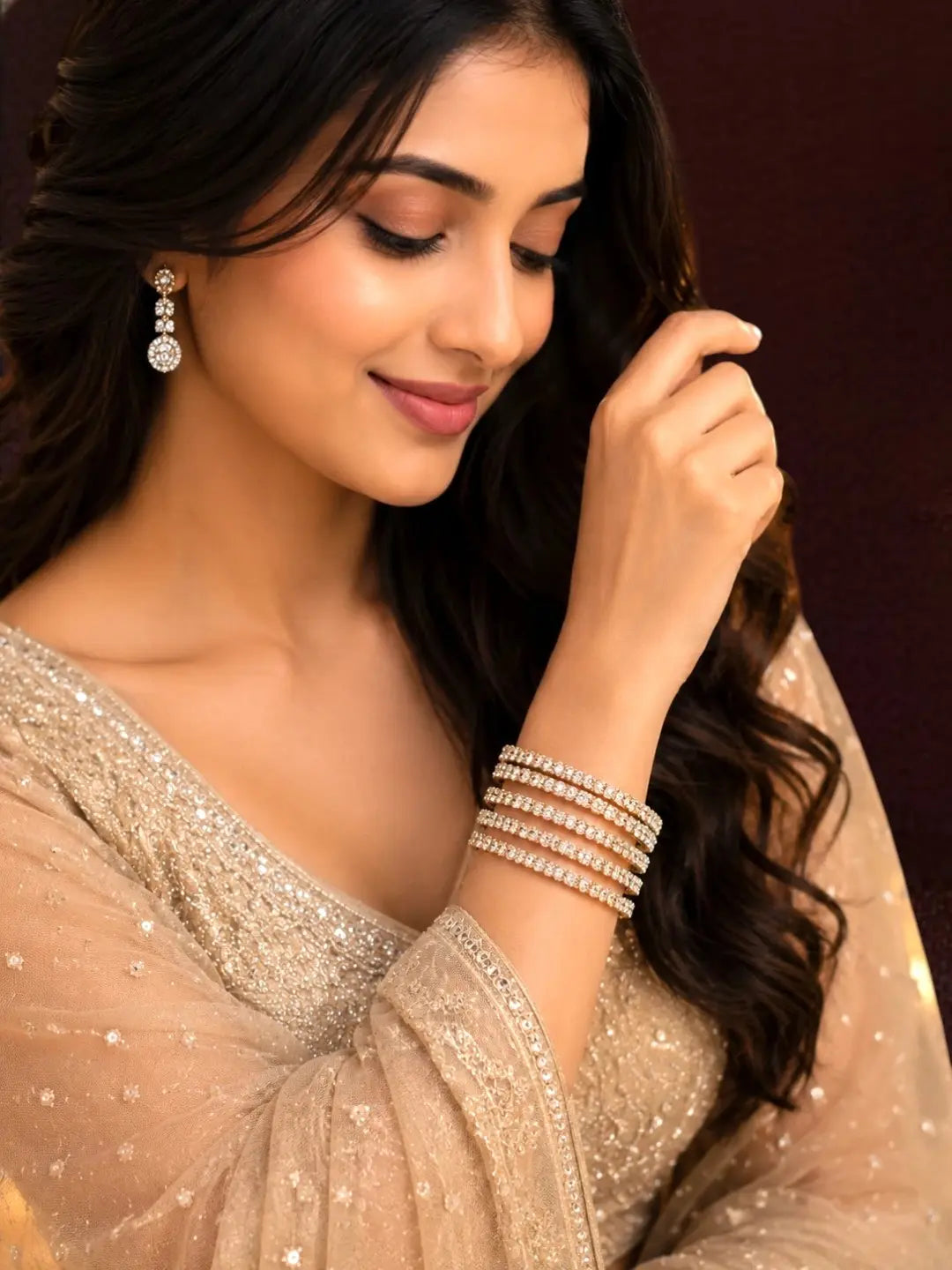 Silver Plated Set Of 4 Cubic Zircon Bangles
