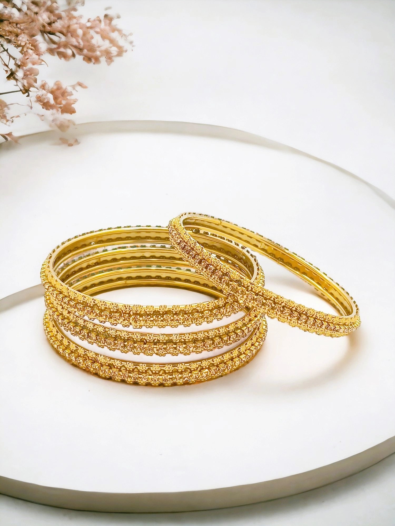 Antique Gold Plated CZ Stone 4Pc Bangle