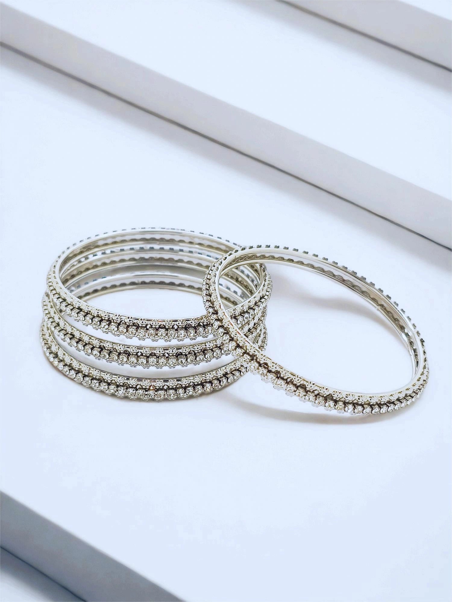 Silver Plated Cz Stone 4Pc Bangle