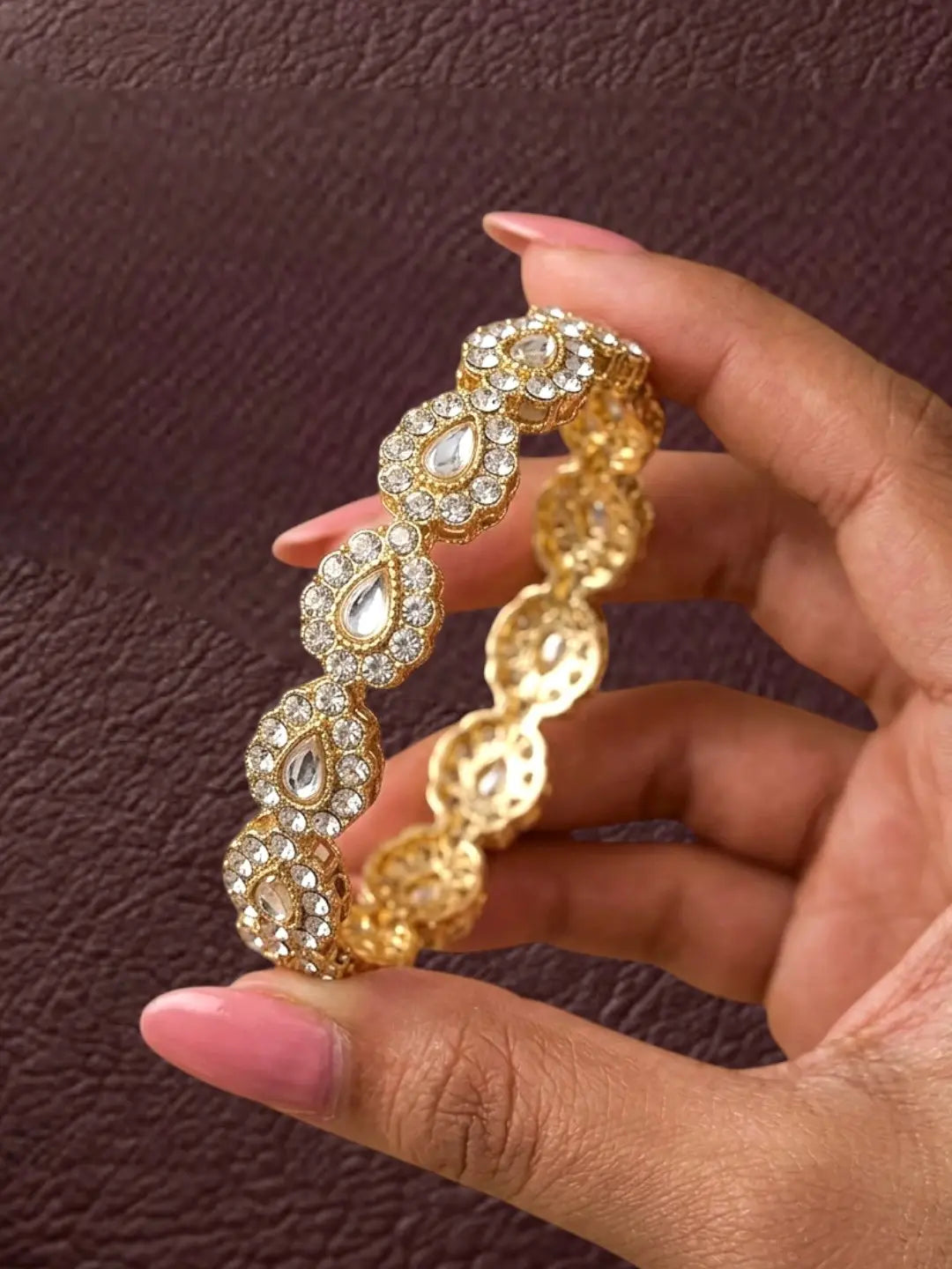 Gold Plated Set Of 4 Kundan Teardrop CZ Bangles