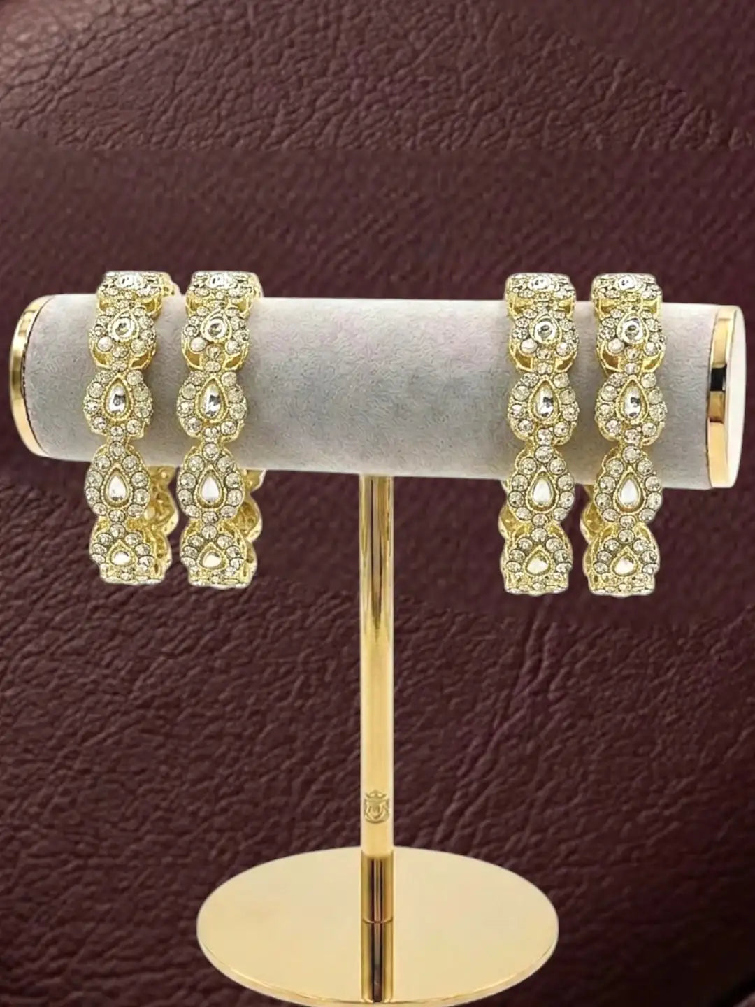 Gold Plated Set Of 4 Kundan Teardrop CZ Bangles