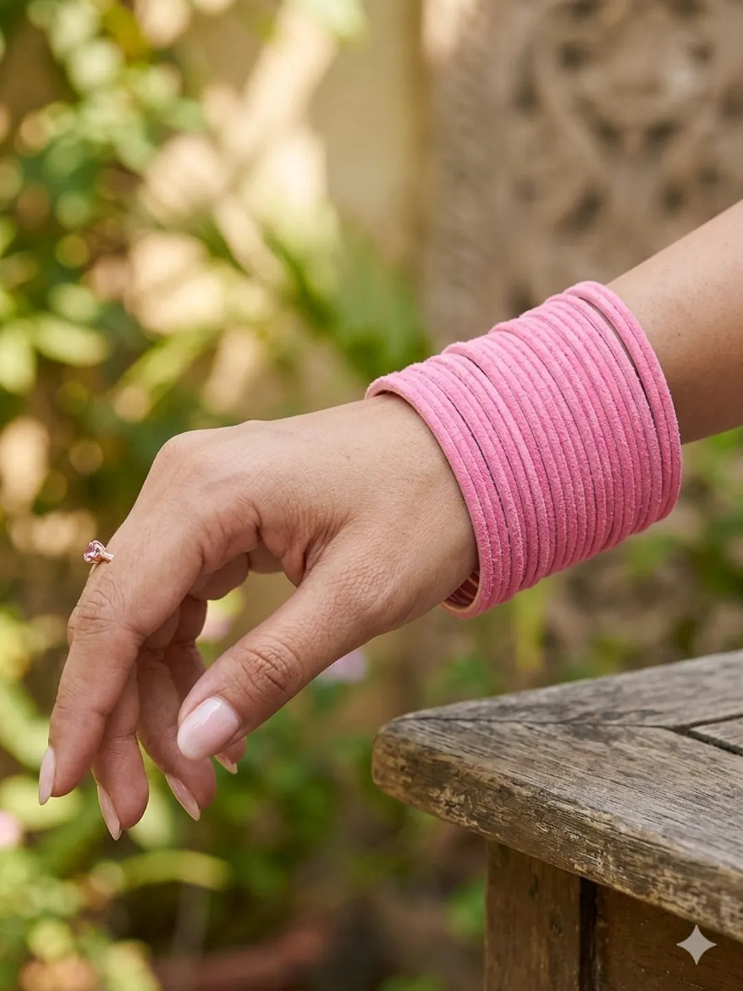 Baby Pink Metal 36Pc Glossy Velvet Bangle Set