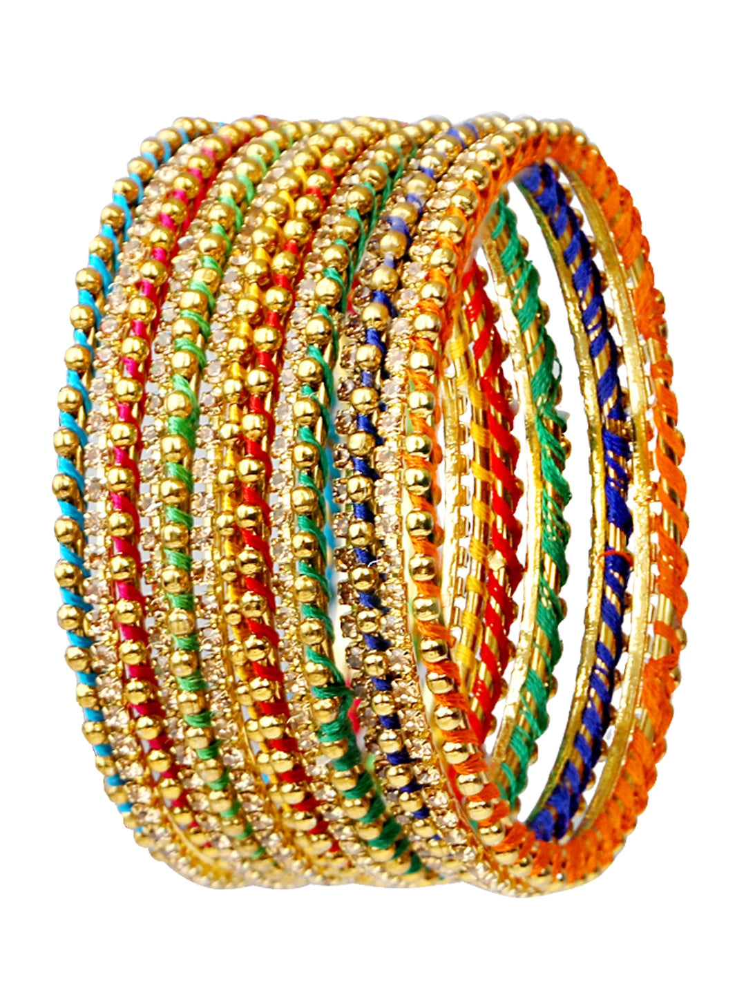 Multicolor Thread CZ Stone Gold Plated 14Pc Bangle