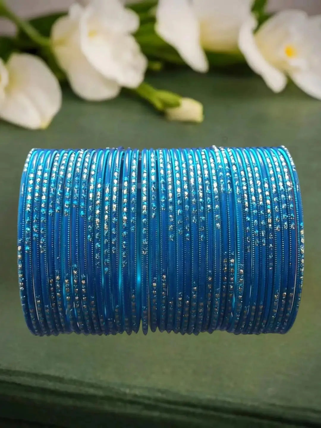 Set Of 36 Blue Metal Bangles Set