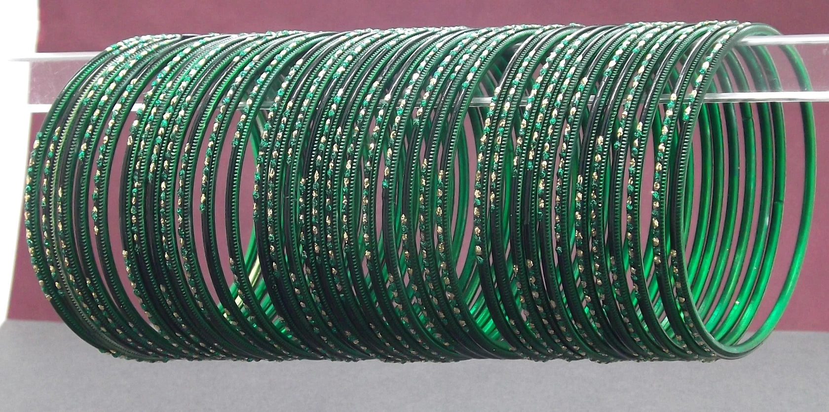 Set Of 36 Green Metal Bangles Set