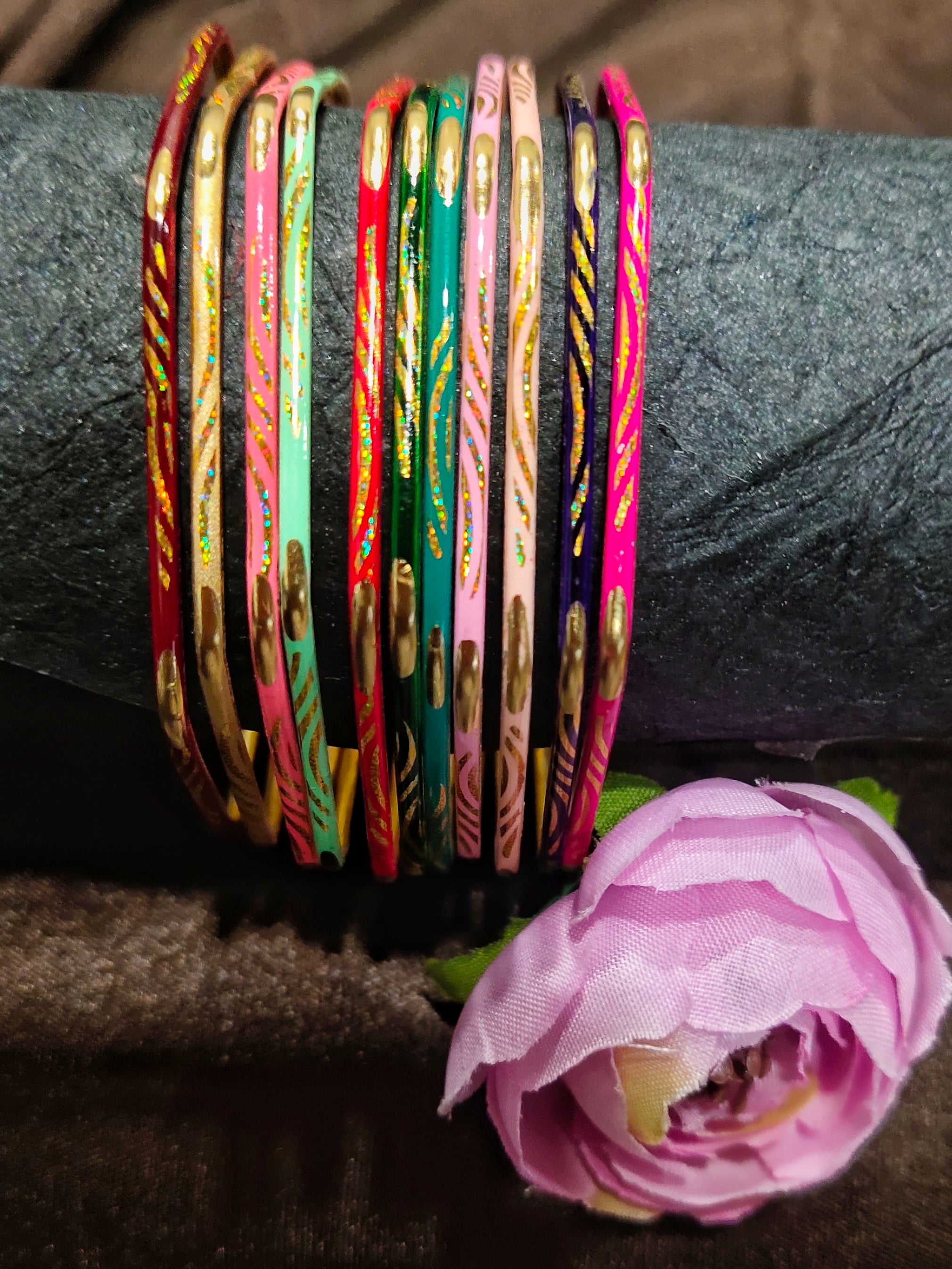 Gold Plated Multicolour Hexagon Shaped Bangles