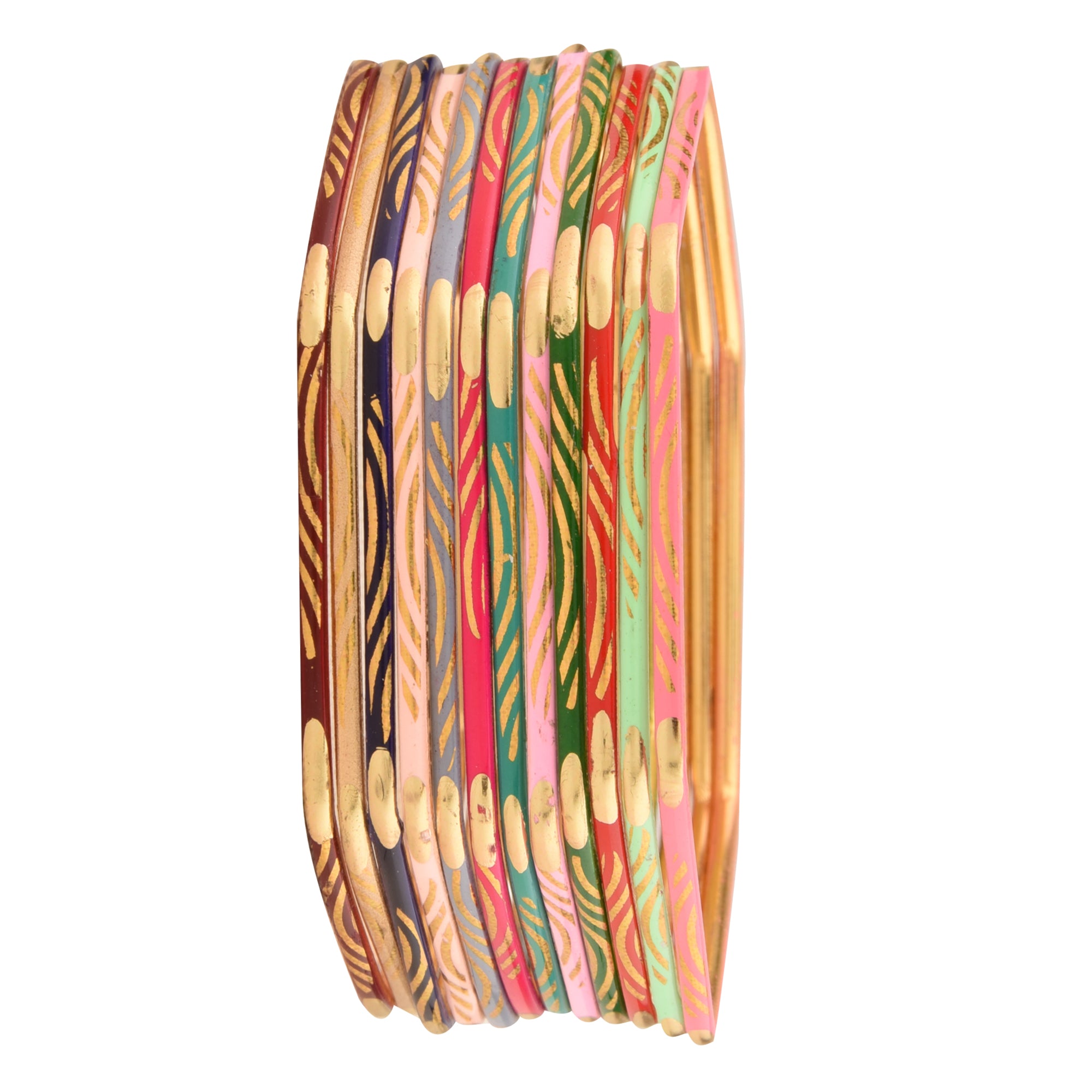 Gold Plated Multicolour Hexagon Shaped Bangles