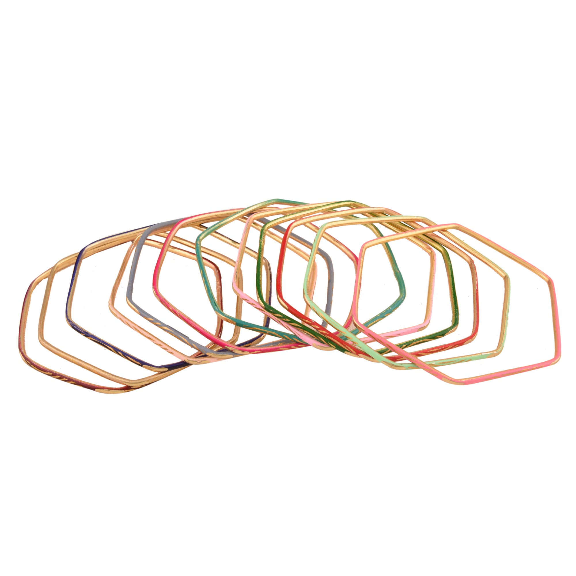 Gold Plated Multicolour Hexagon Shaped Bangles
