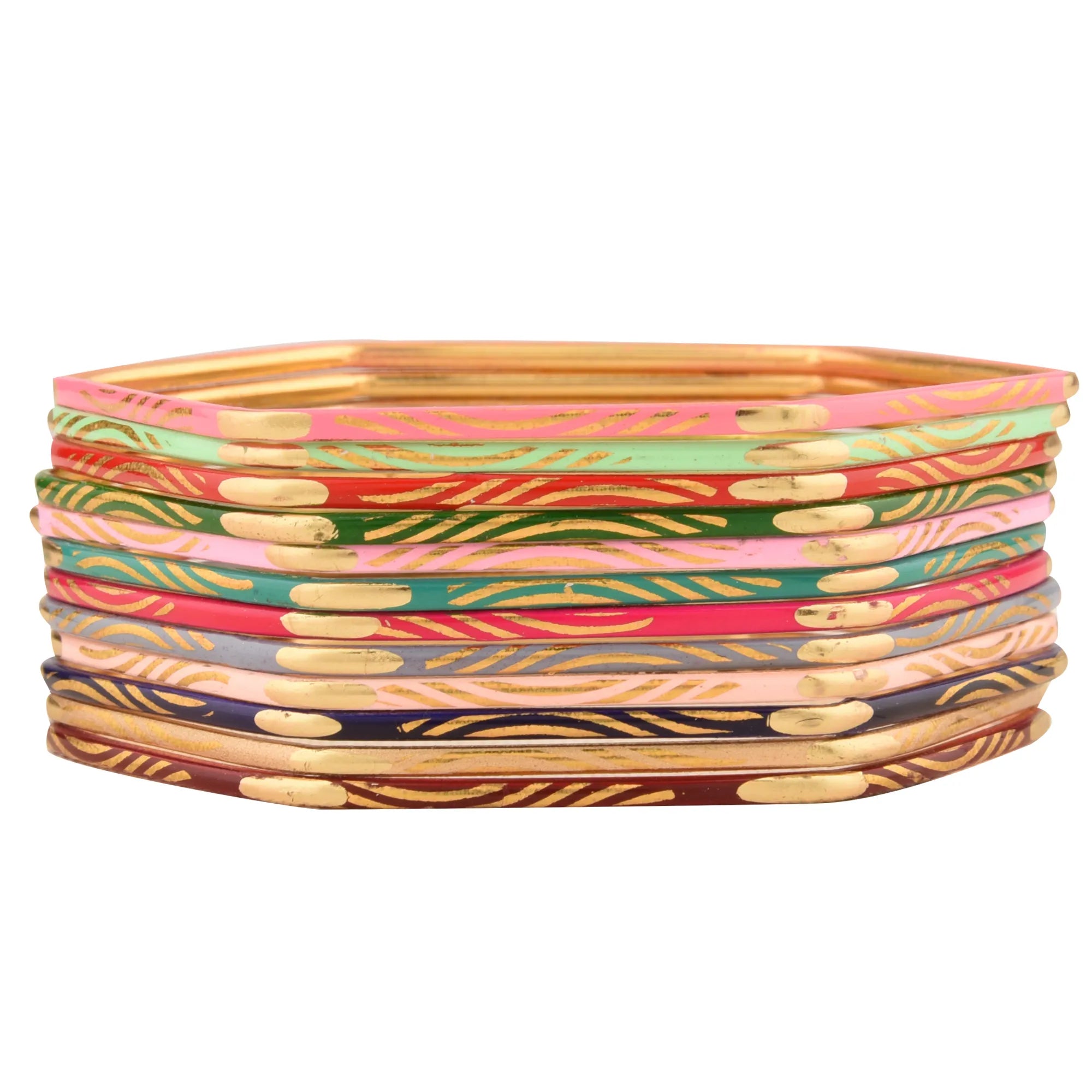 Gold Plated Multicolour Hexagon Shaped Bangles