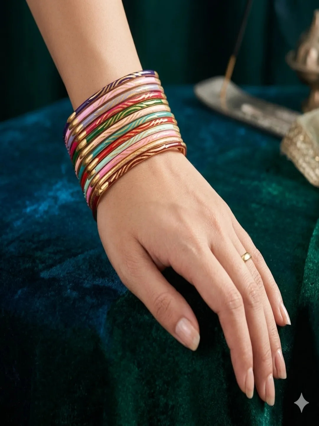 Gold Plated Multicolour Hexagon Shaped Bangles