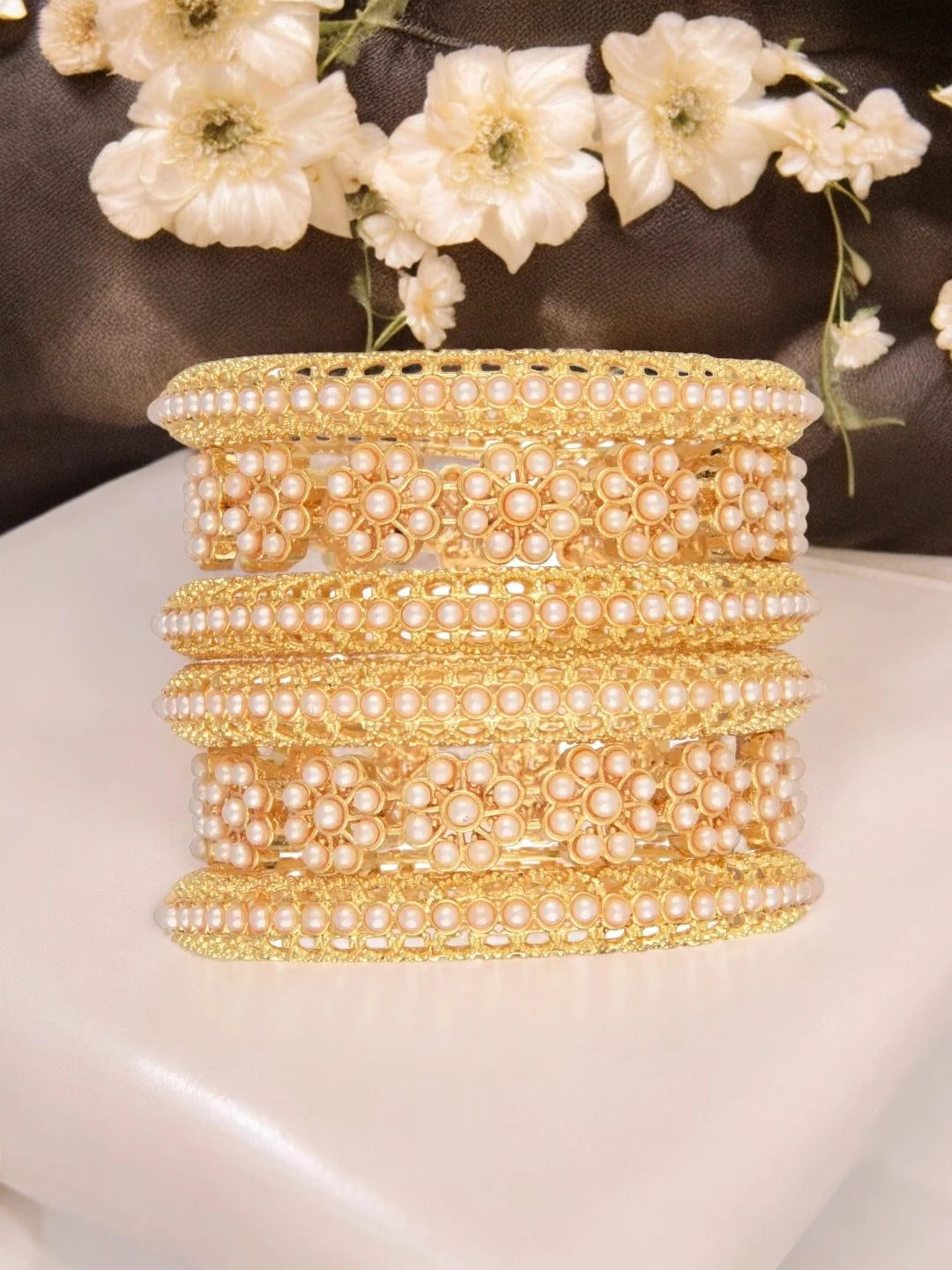 Gold Plated 6PC Pearl Bangles