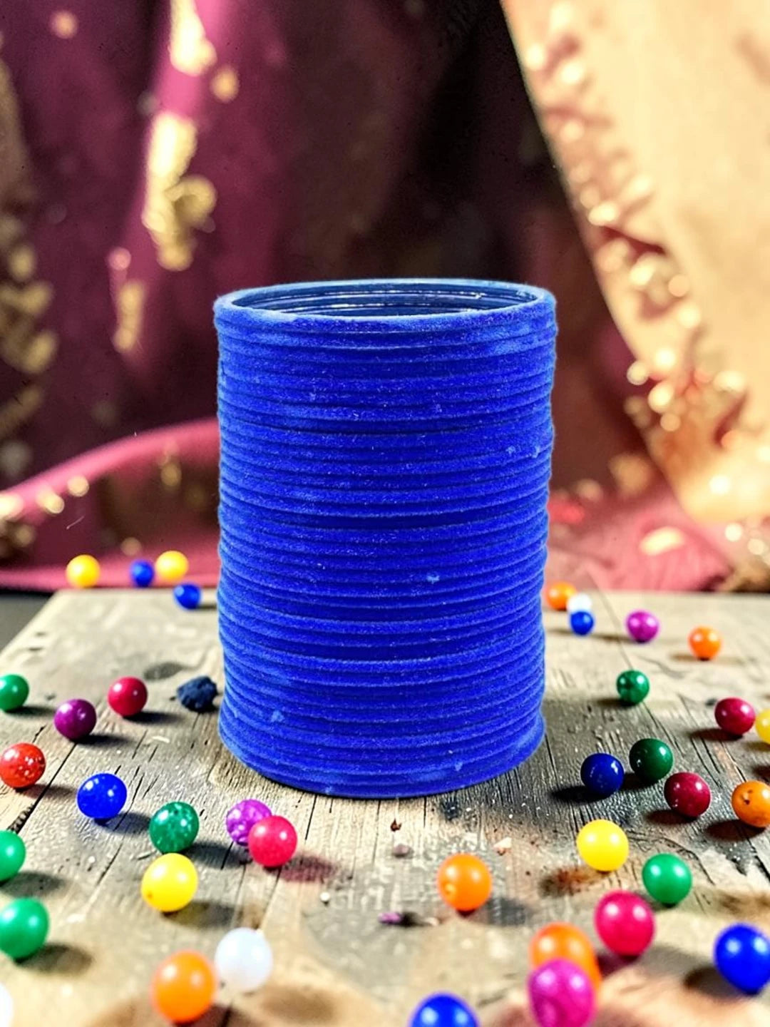 Set Of 36 Royal Blue Plain Velvet Bangles Set
