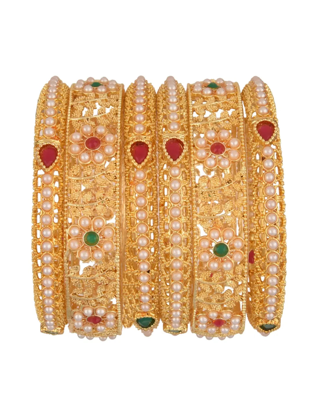 Gold Plated Floral Pearl Bangles