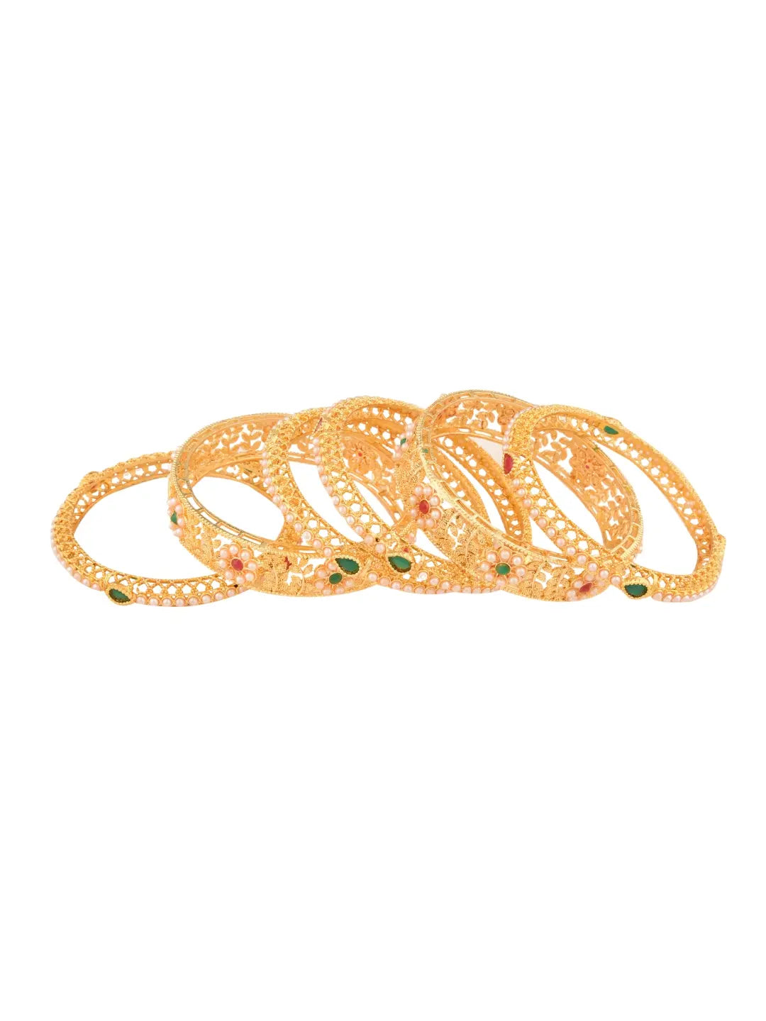 Gold Plated Floral Pearl Bangles