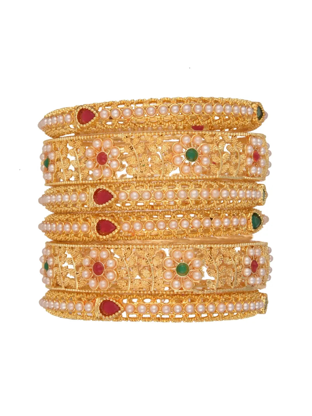 Gold Plated Floral Pearl Bangles