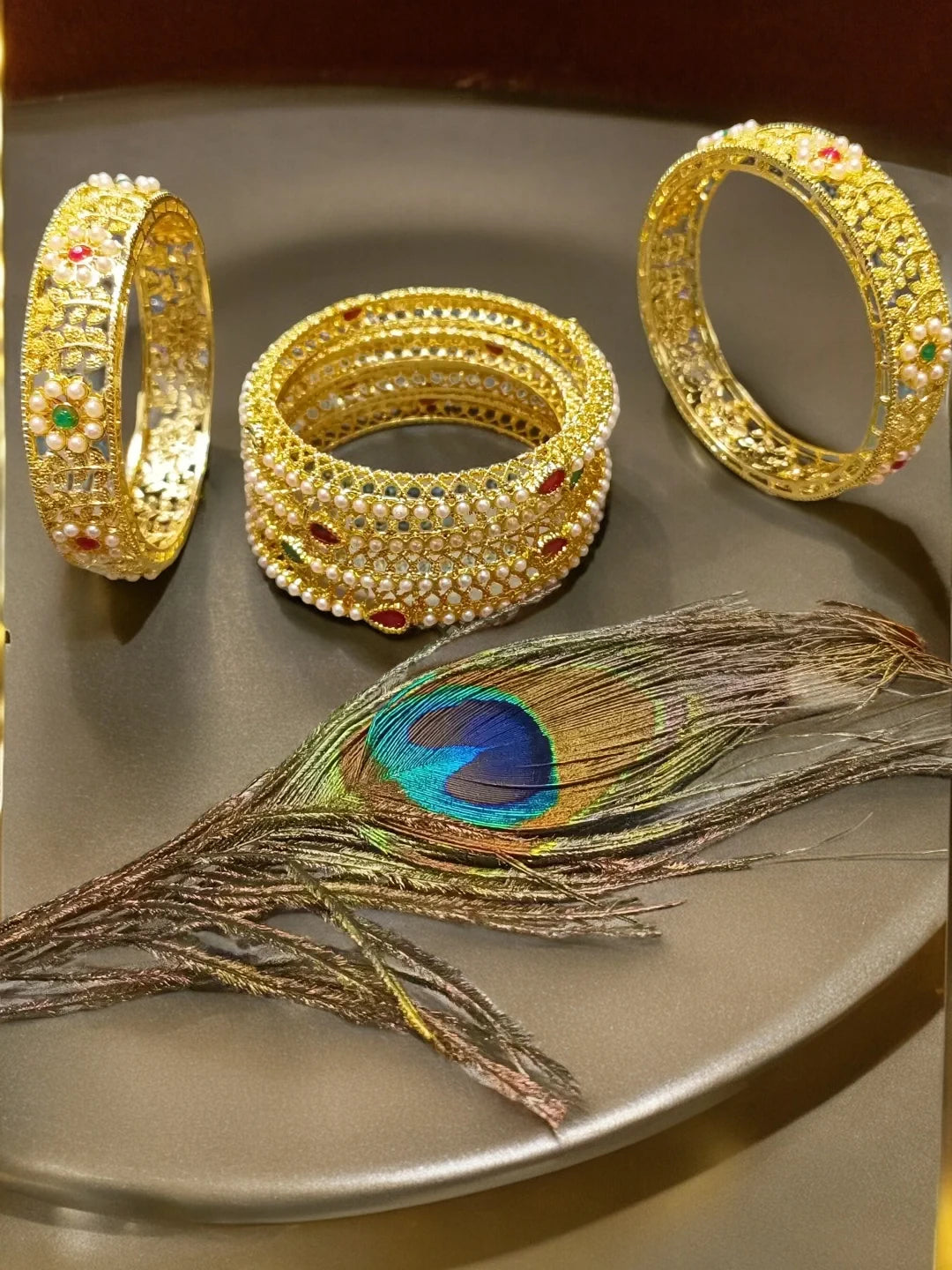 Gold Plated Floral Pearl Bangles