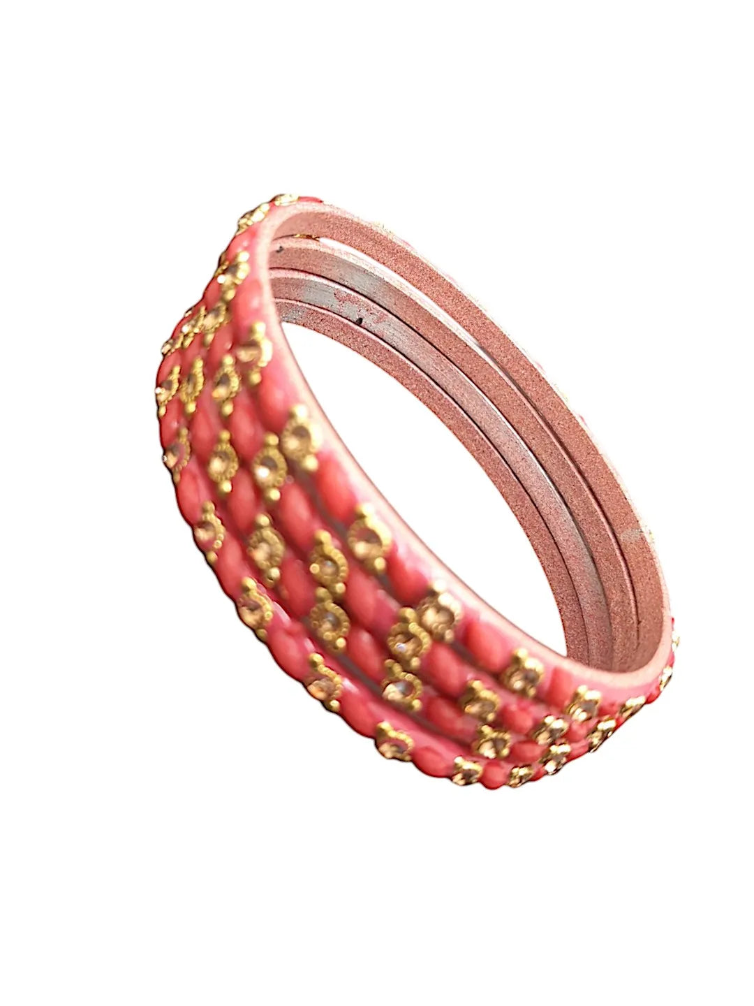 Set Of 4 Gajri Stone Studded Glass Bangles Set