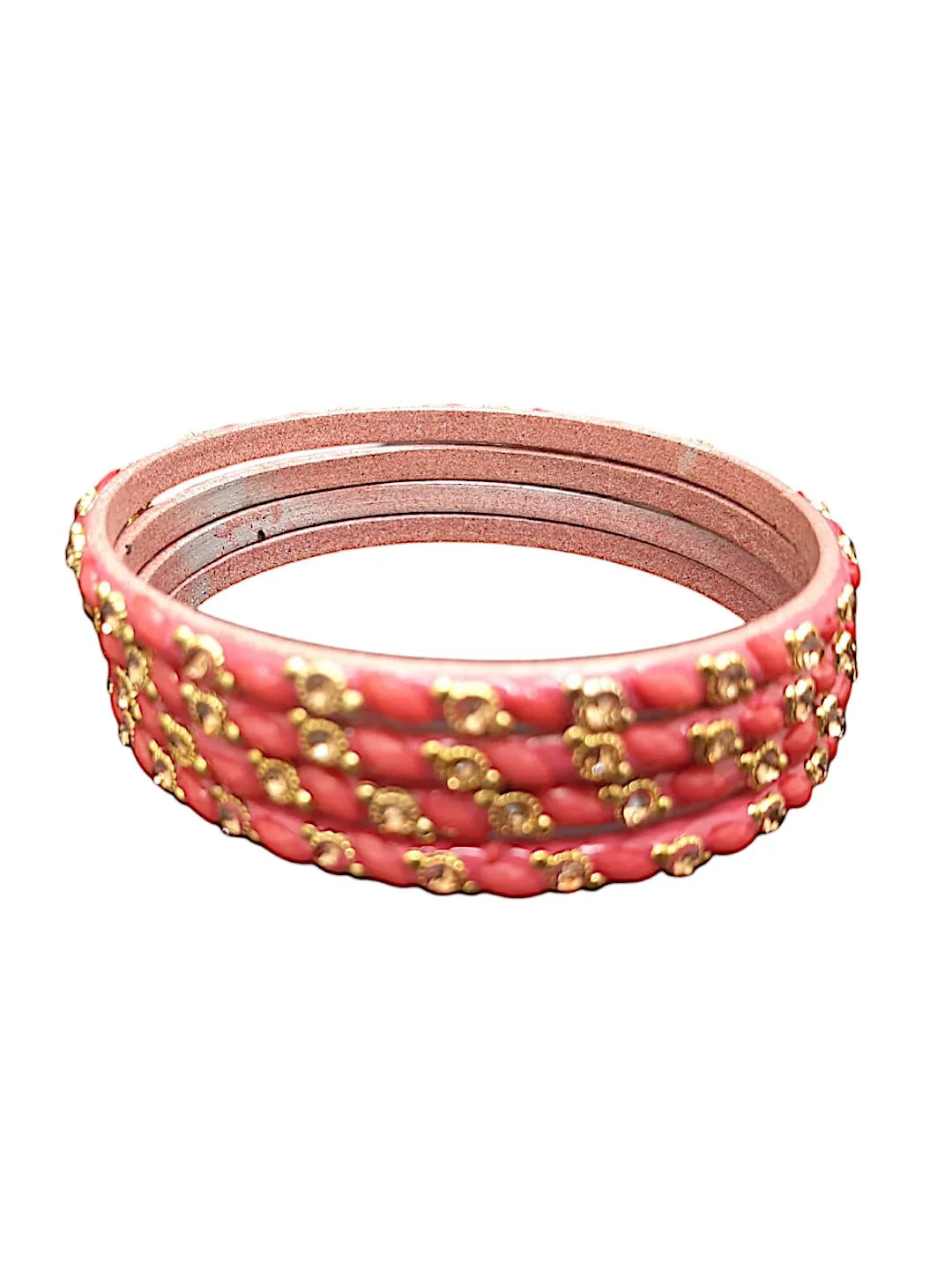 Set Of 4 Gajri Stone Studded Glass Bangles Set