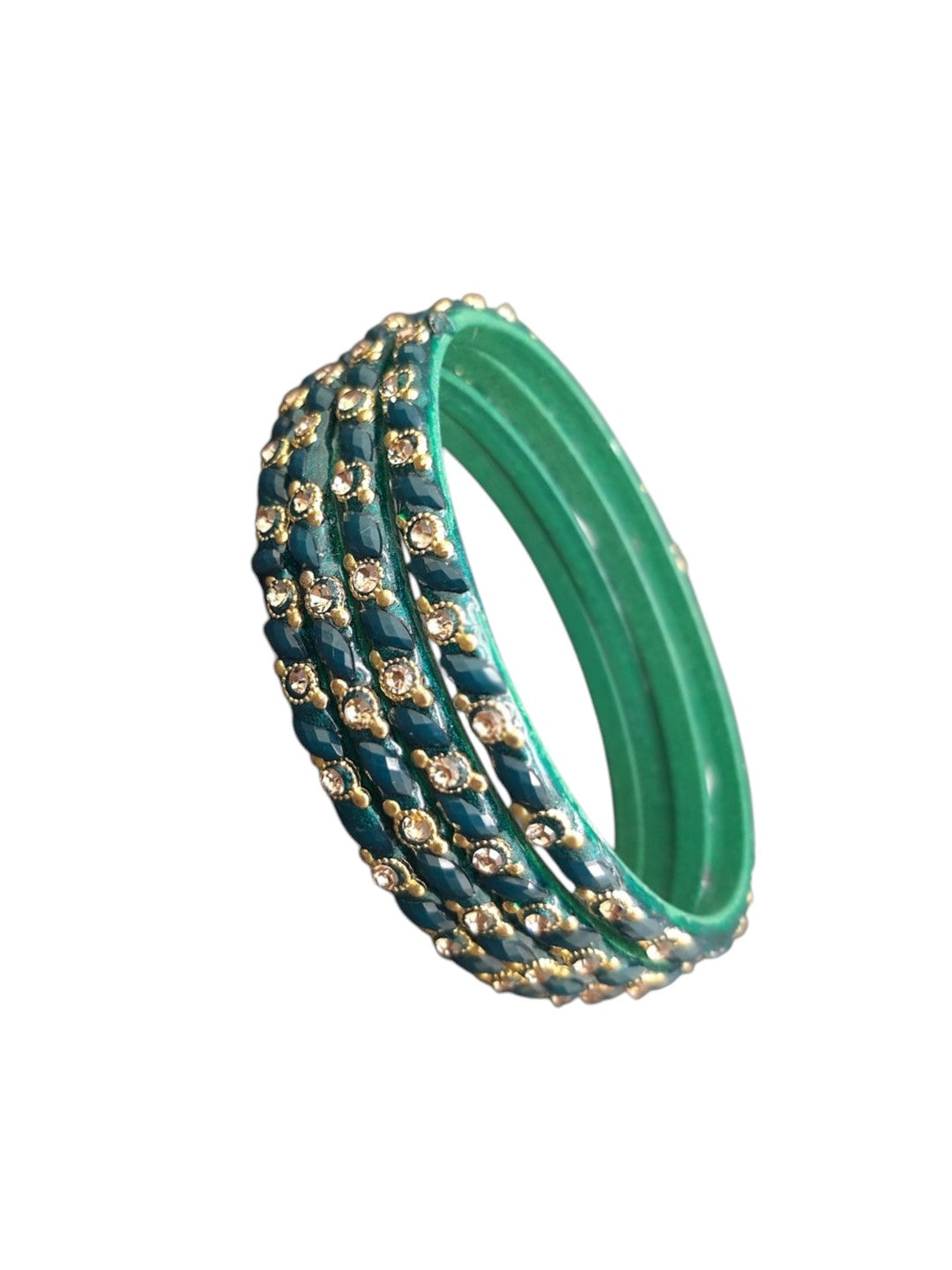 Set Of 4 Green Stone Studded Glass Bangles Set