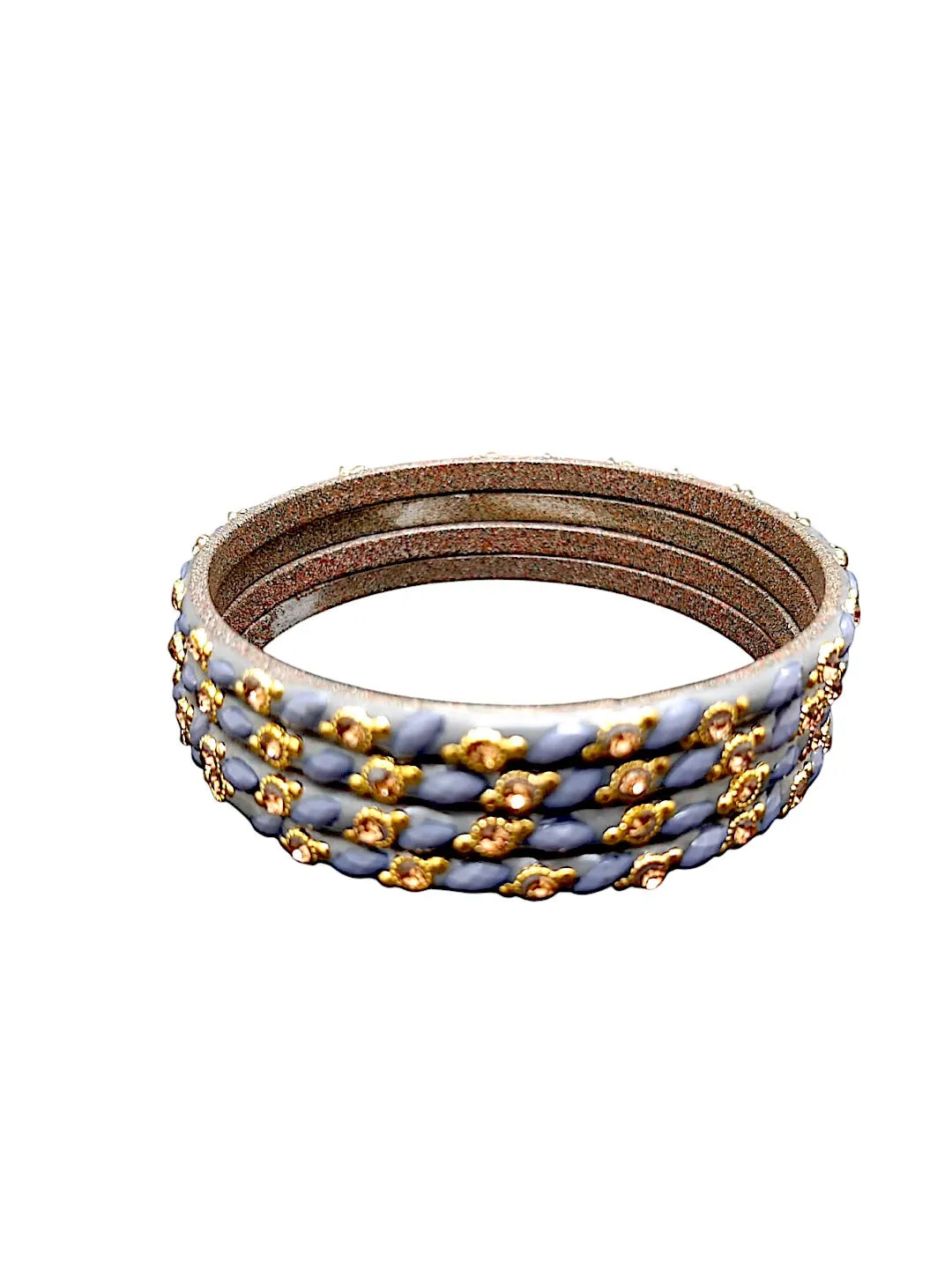 Set Of 4 Grey Cubic Zircon Studded Glass Bangles