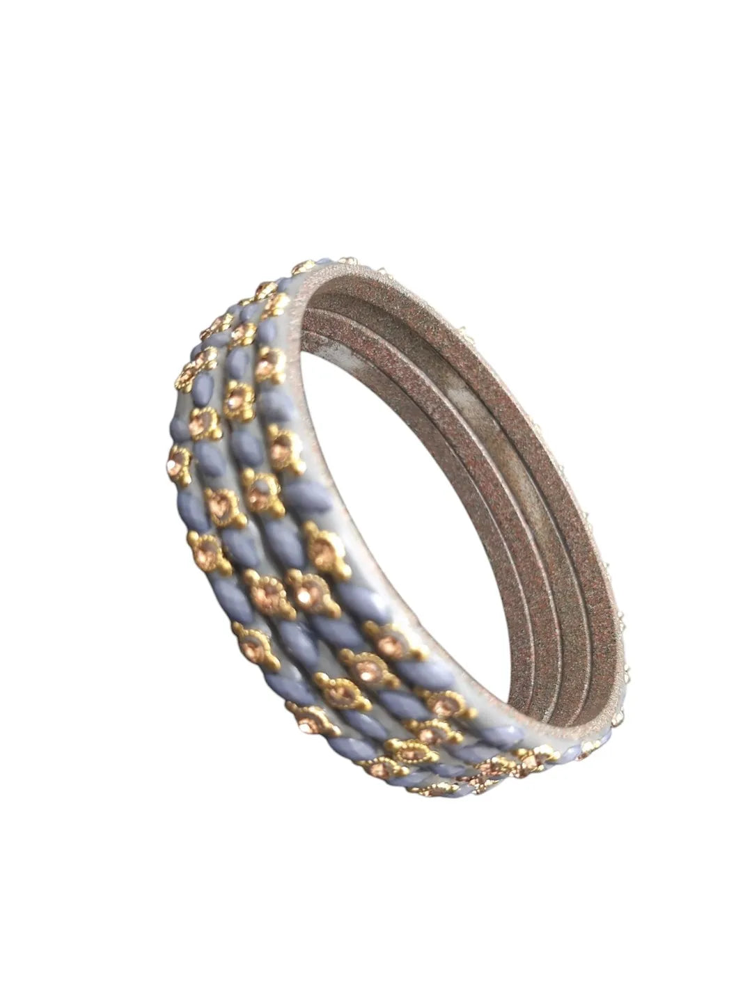 Set Of 4 Grey Cubic Zircon Studded Glass Bangles