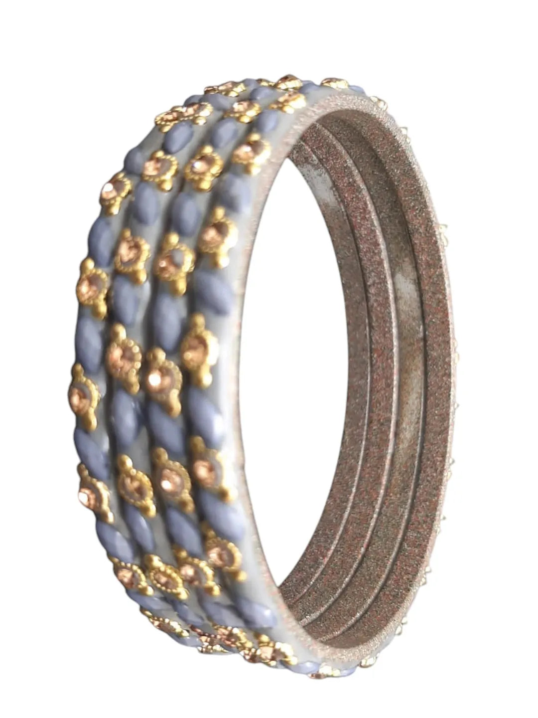 Set Of 4 Grey Cubic Zircon Studded Glass Bangles