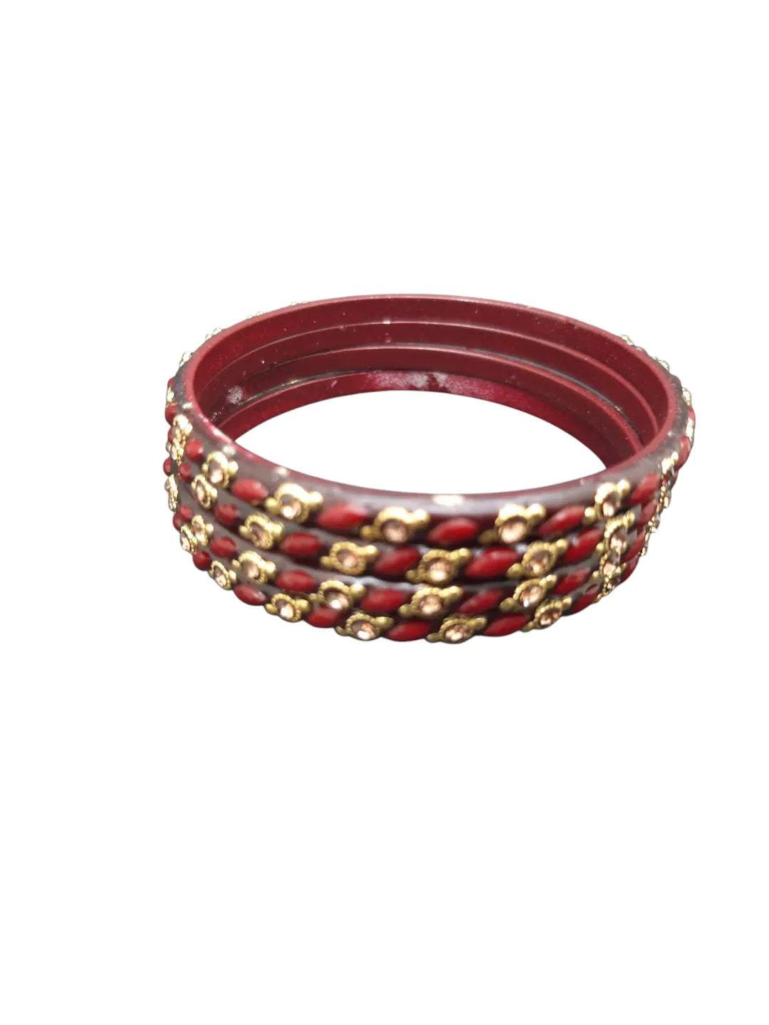 Set Of 4 Marron Stone Studded Glass Bangles Set