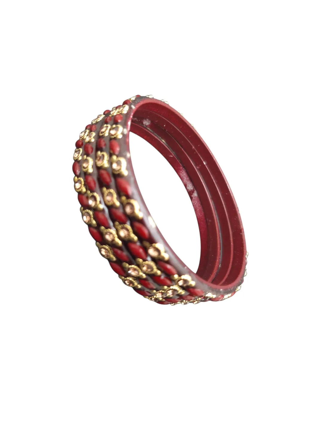 Set Of 4 Marron Stone Studded Glass Bangles Set