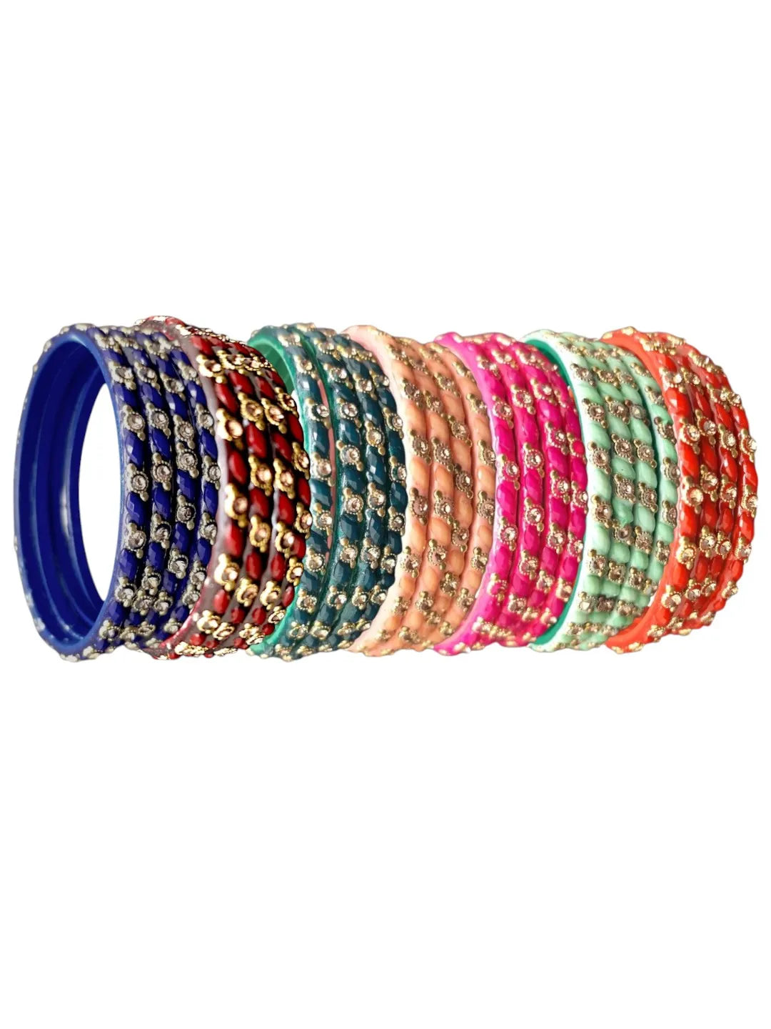 Multicolor Stone Studded Glass Bangles Set