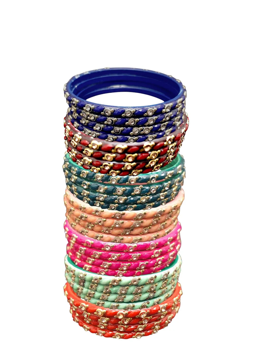 Multicolor Stone Studded Glass Bangles Set