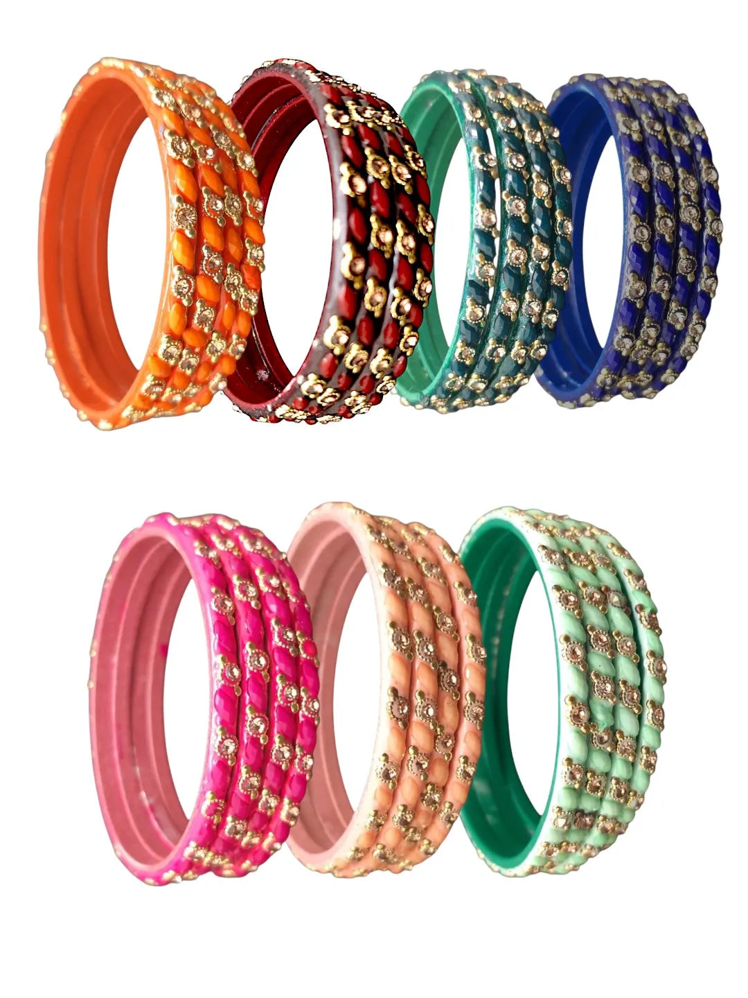 Multicolor Stone Studded Glass Bangles Set