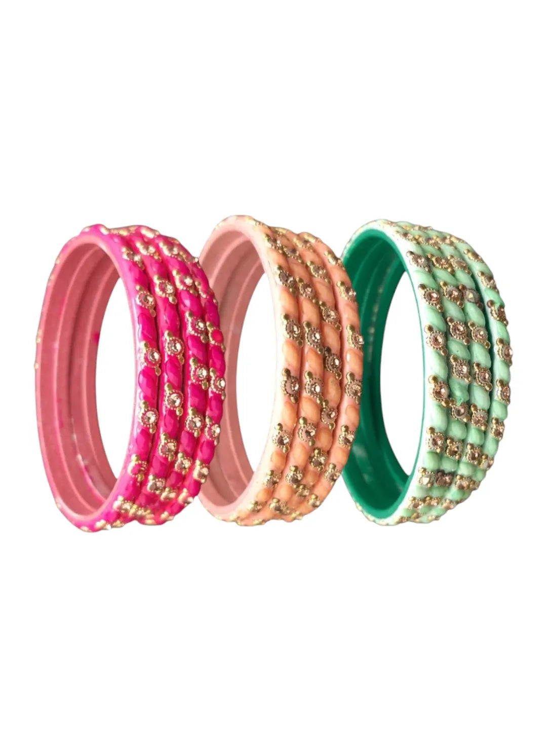 Multicolor Stone Studded Glass Bangles Set