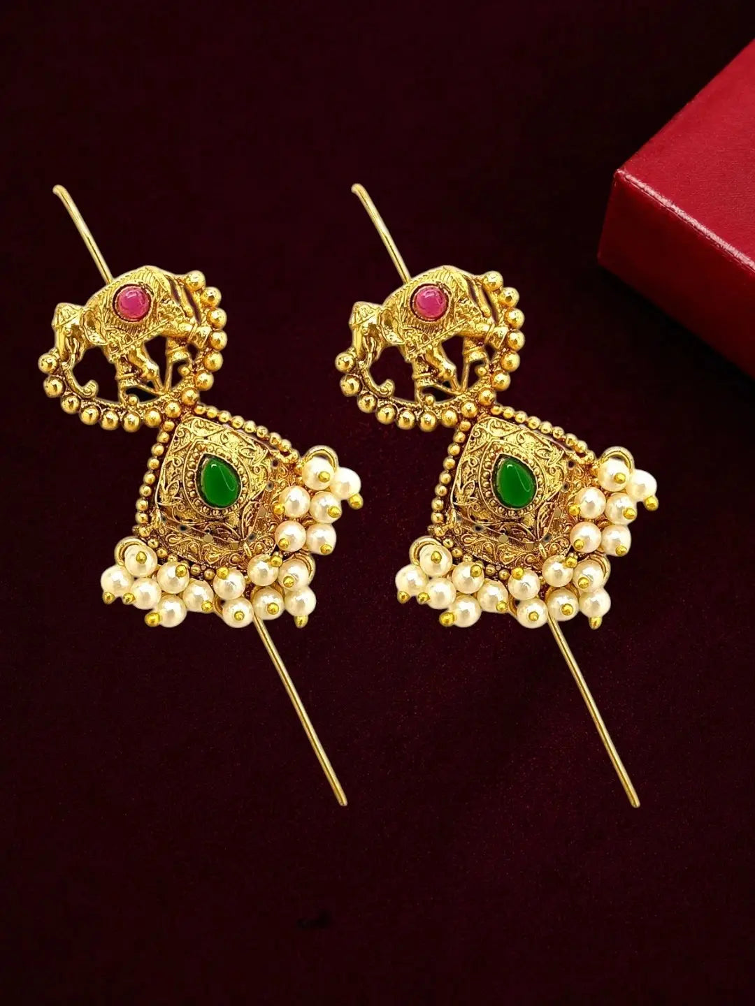 Gold Plated Elephant Motif Needle Ear Cuff Earrings