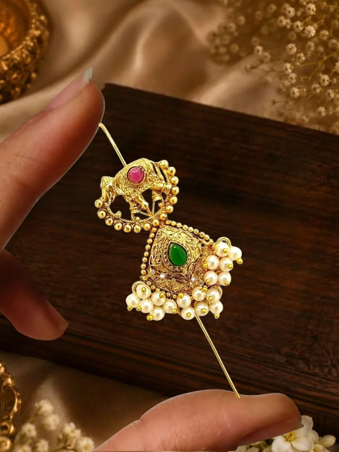 Gold Plated Elephant Motif Needle Ear Cuff Earrings