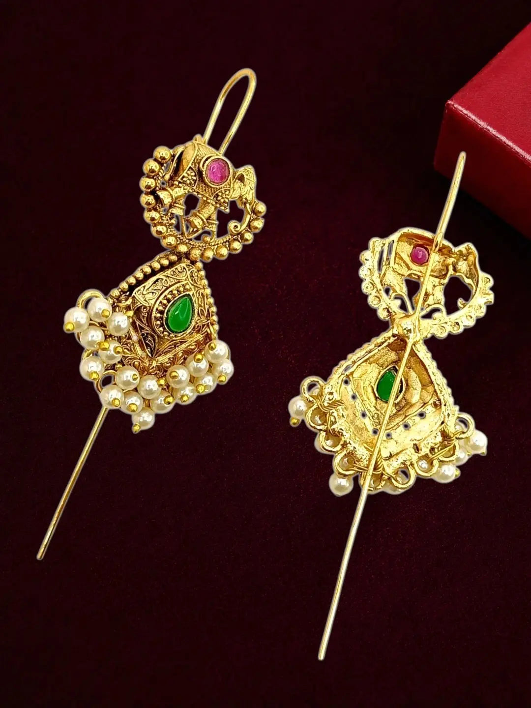 Gold Plated Elephant Motif Needle Ear Cuff Earrings