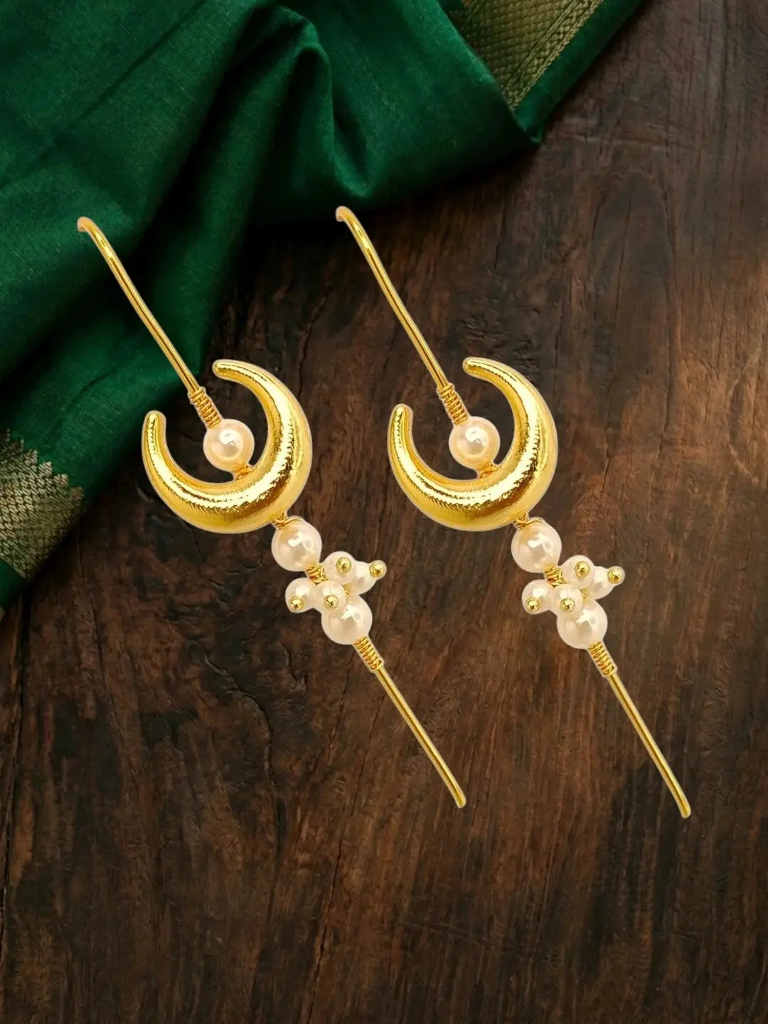 Gold Plated Chandrakor Needle Ear Cuff Earrings