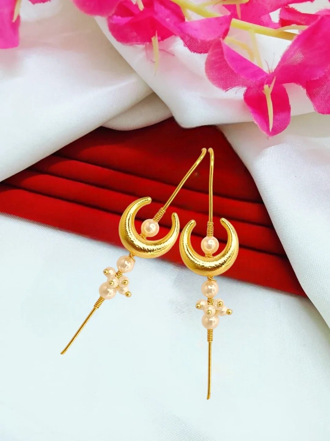 Gold Plated Chandrakor Needle Ear Cuff Earrings