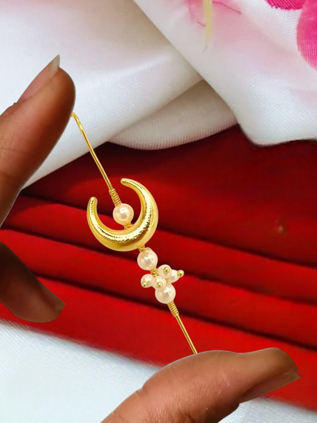 Gold Plated Chandrakor Needle Ear Cuff Earrings