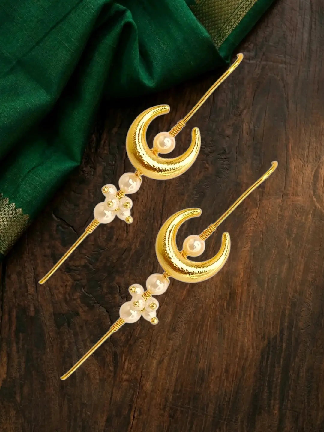 Gold Plated Chandrakor Needle Ear Cuff Earrings