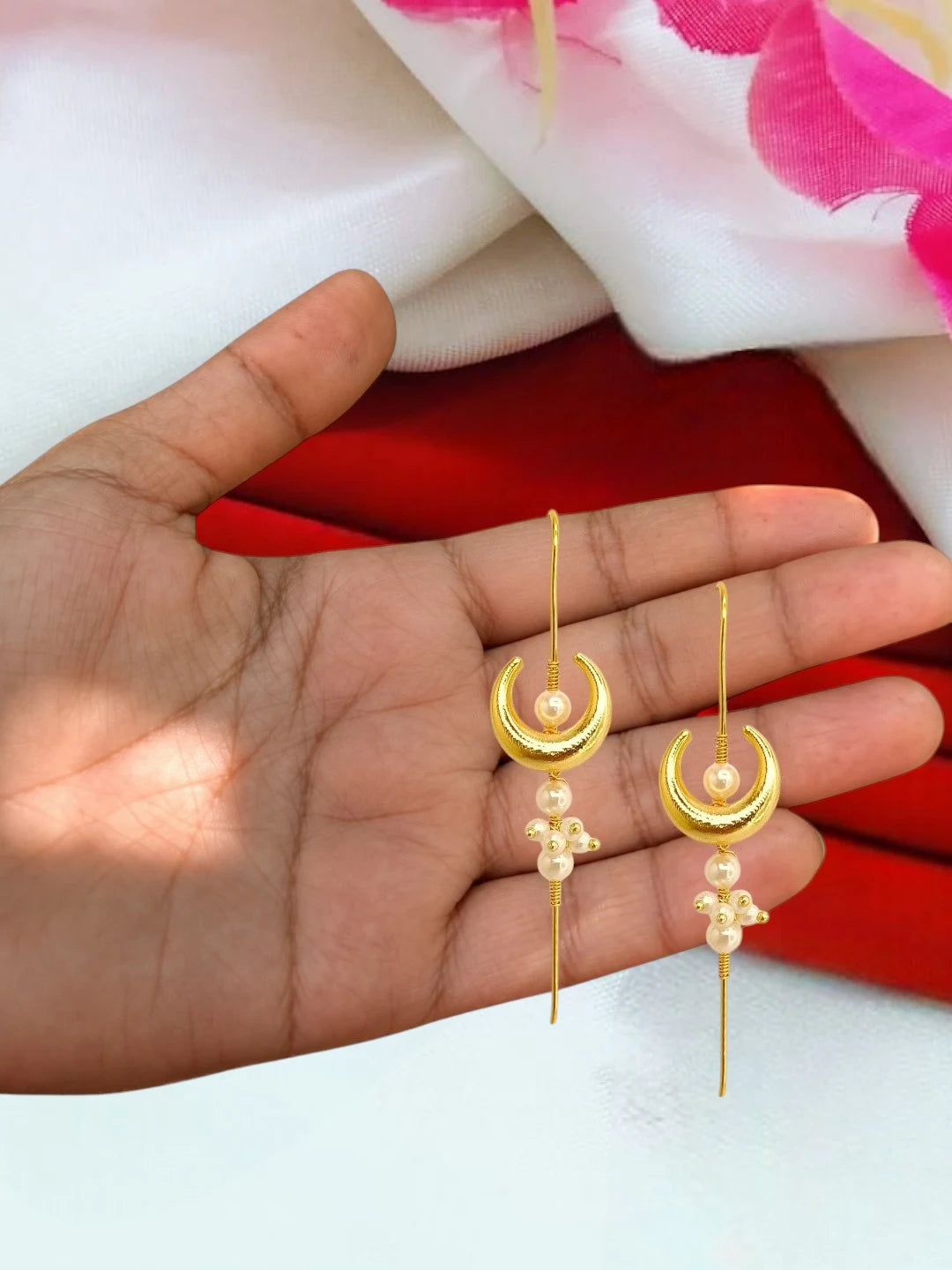 Gold Plated Chandrakor Needle Ear Cuff Earrings