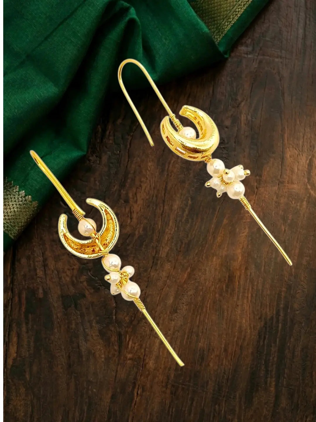 Gold Plated Chandrakor Needle Ear Cuff Earrings