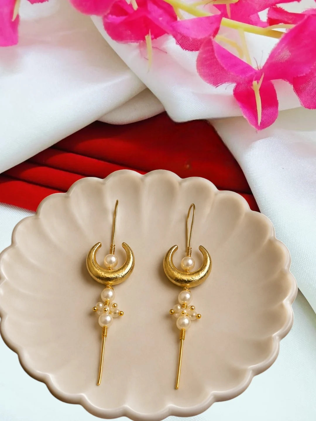 Gold Plated Chandrakor Needle Ear Cuff Earrings