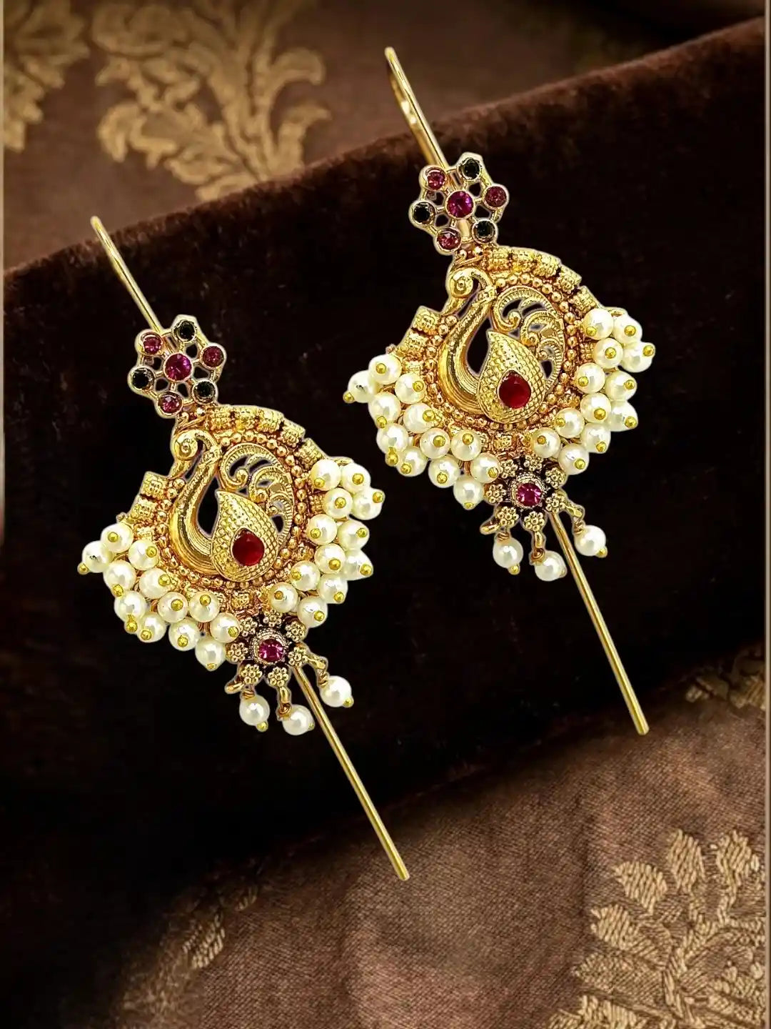 Gold Plated Peacock Needle Ear Cuff Earrings