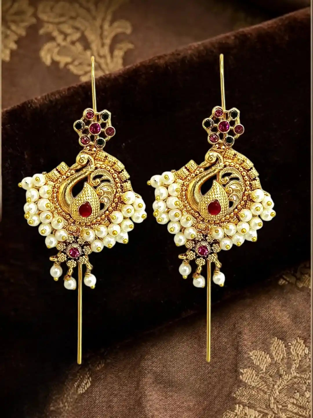 Gold Plated Peacock Needle Ear Cuff Earrings