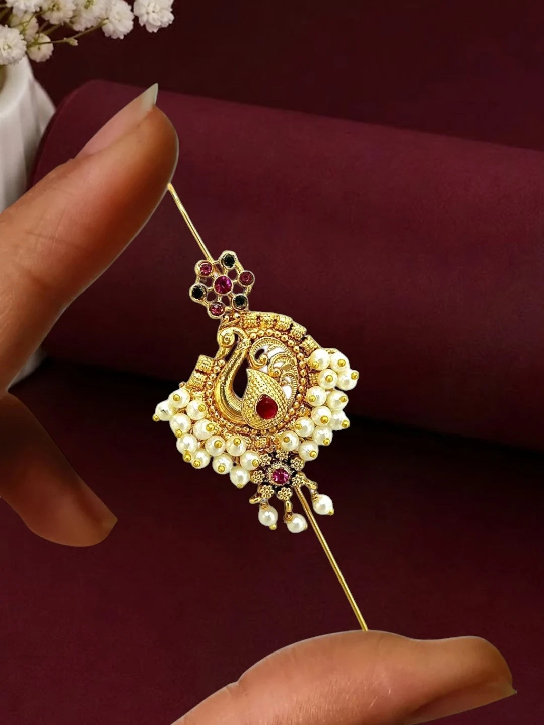 Gold Plated Peacock Needle Ear Cuff Earrings